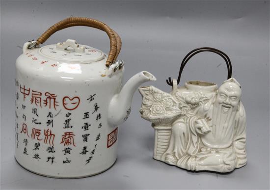 Two Oriental teapots, tallest 16cm